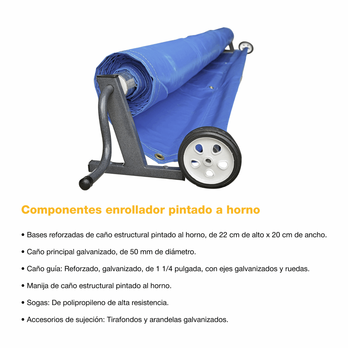 Kit Cubrepileta Cobertor Lona Lisa PVC Con Enrollador Pintado al Horno - Imagen 3
